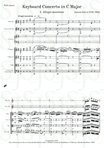 Full score of Antonio Salieri's Keyboard Concerto in C major.